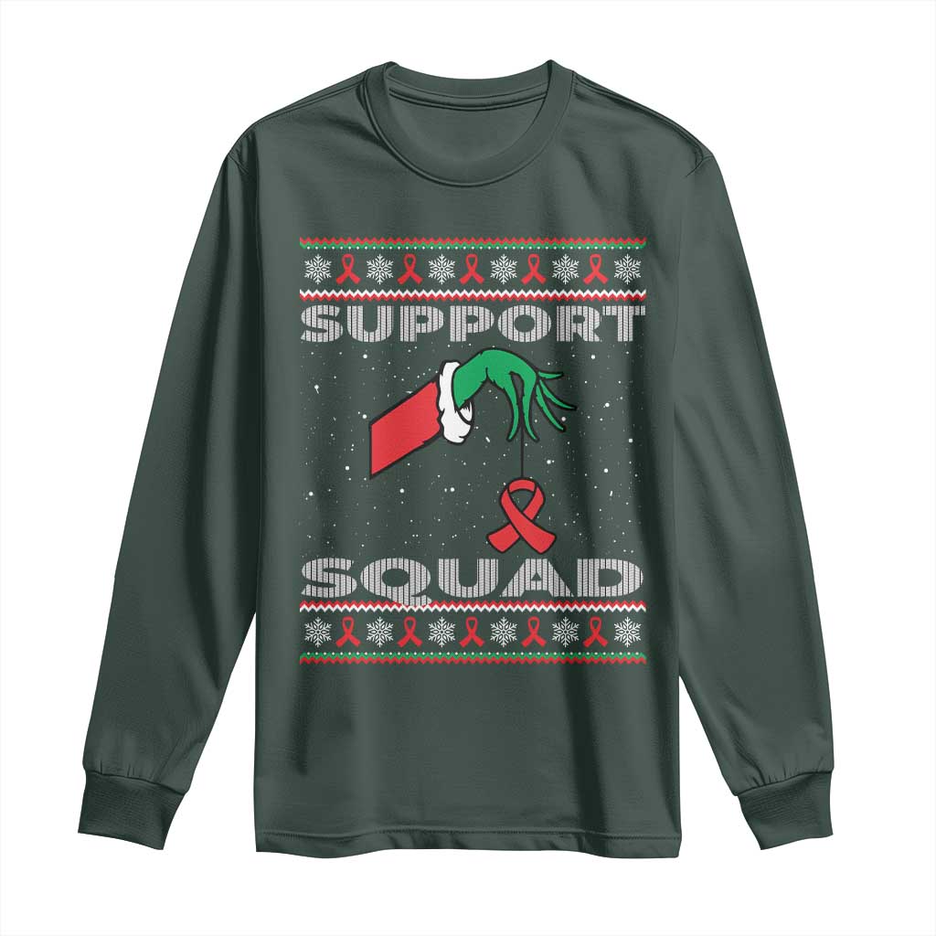 Funny Green Hand Red Ribbon HIV Support Squad Long Sleeve Shirt