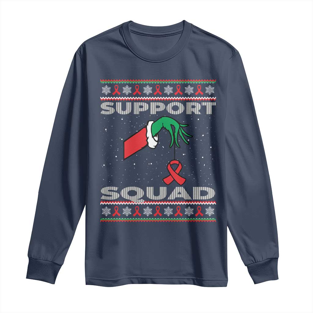 Funny Green Hand Red Ribbon HIV Support Squad Long Sleeve Shirt