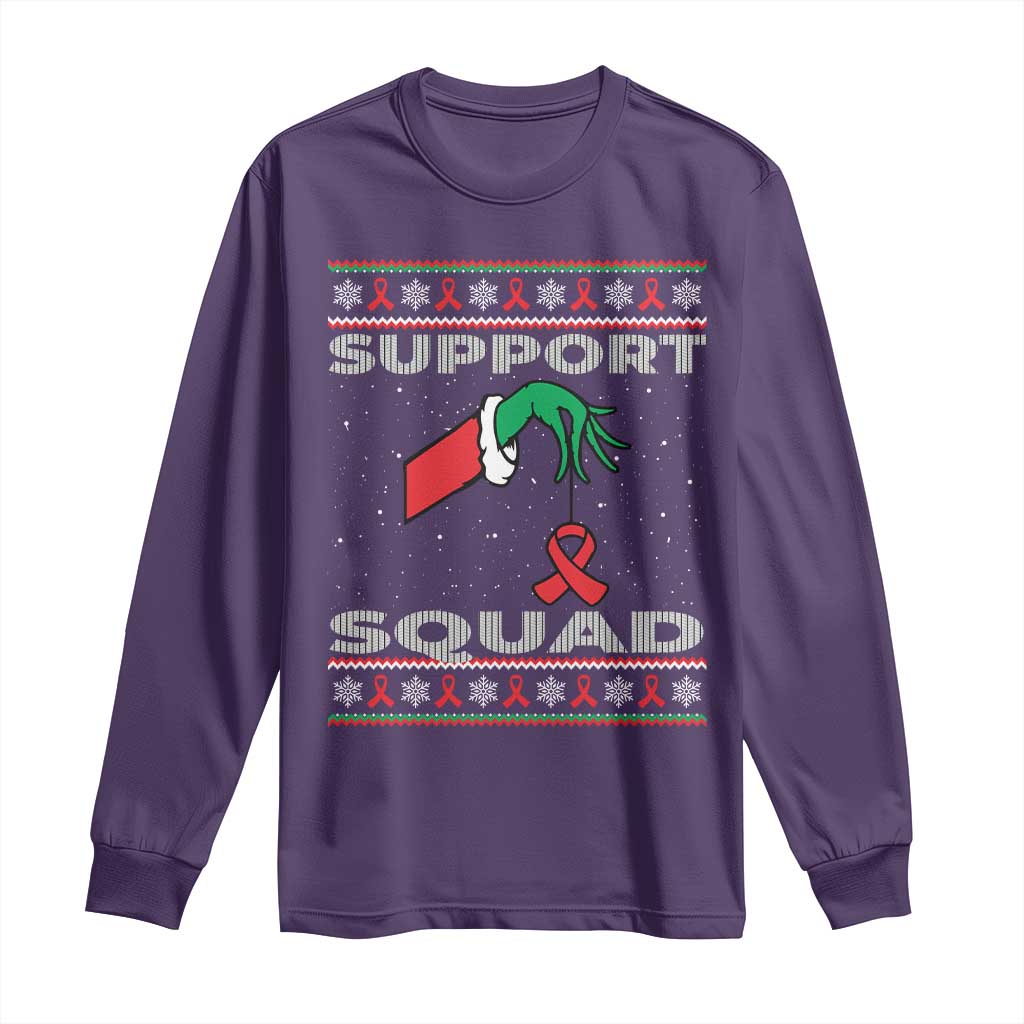 Funny Green Hand Red Ribbon HIV Support Squad Long Sleeve Shirt