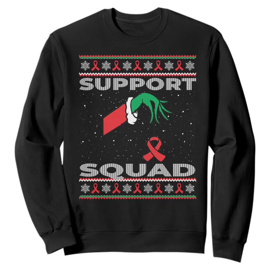 Funny Green Hand Red Ribbon HIV Support Squad Sweatshirt