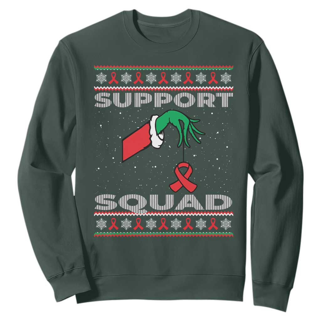 Funny Green Hand Red Ribbon HIV Support Squad Sweatshirt