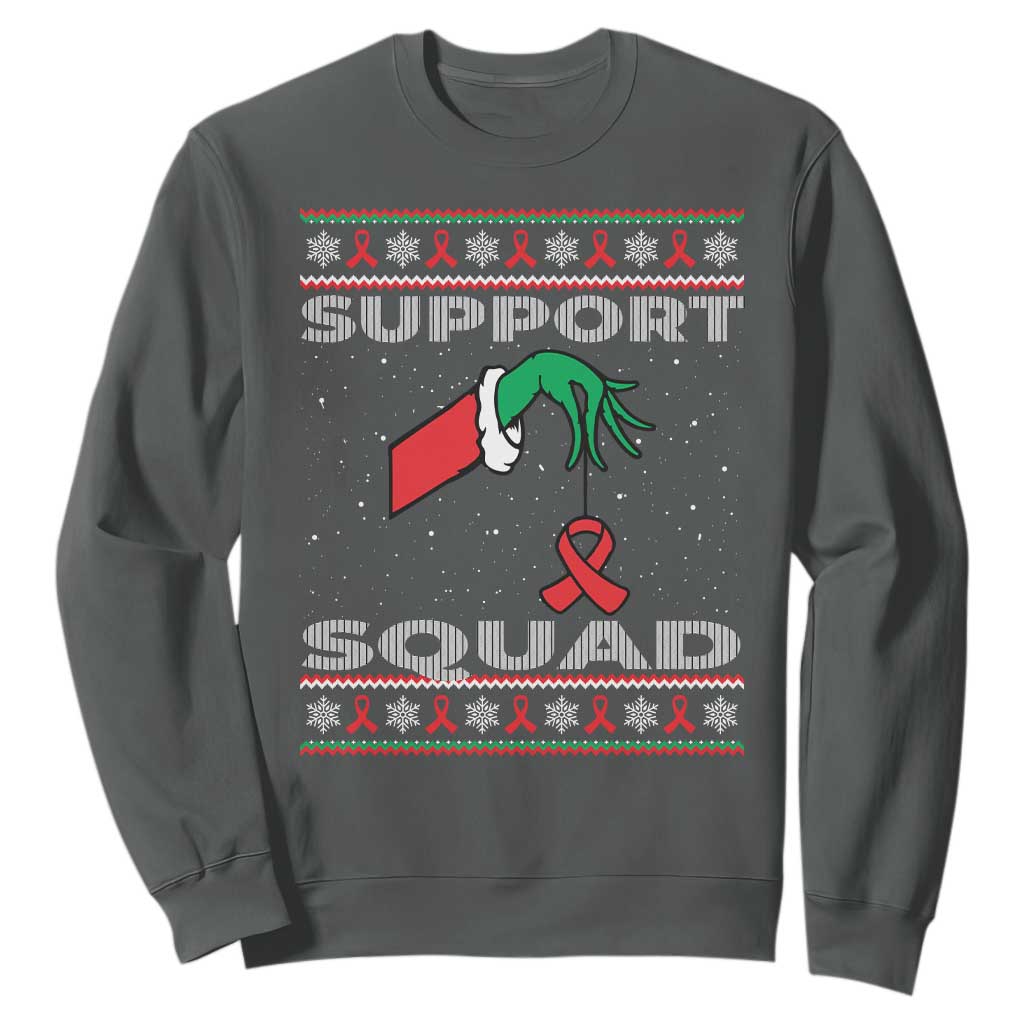 Funny Green Hand Red Ribbon HIV Support Squad Sweatshirt