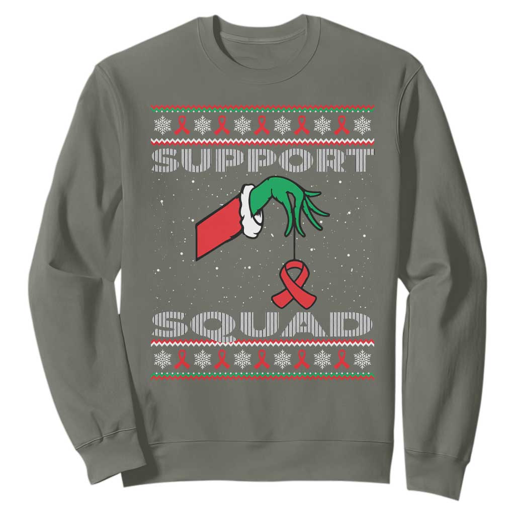 Funny Green Hand Red Ribbon HIV Support Squad Sweatshirt
