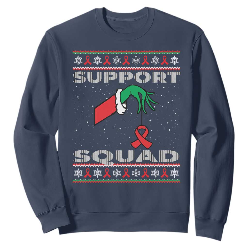 Funny Green Hand Red Ribbon HIV Support Squad Sweatshirt