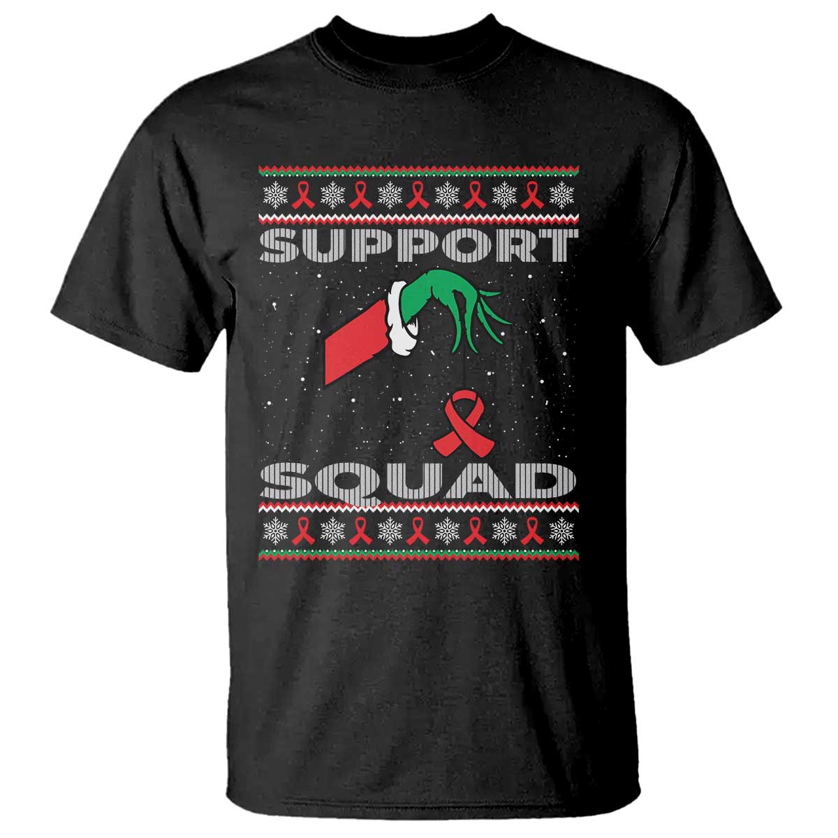 Funny Green Hand Red Ribbon HIV Support Squad T Shirt