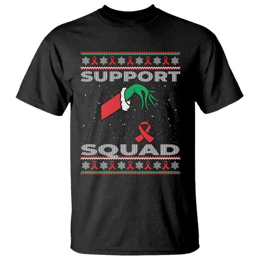 Funny Green Hand Red Ribbon HIV Support Squad T Shirt