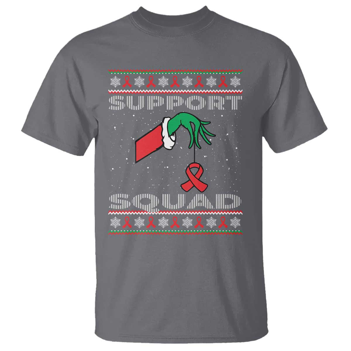 Funny Green Hand Red Ribbon HIV Support Squad T Shirt
