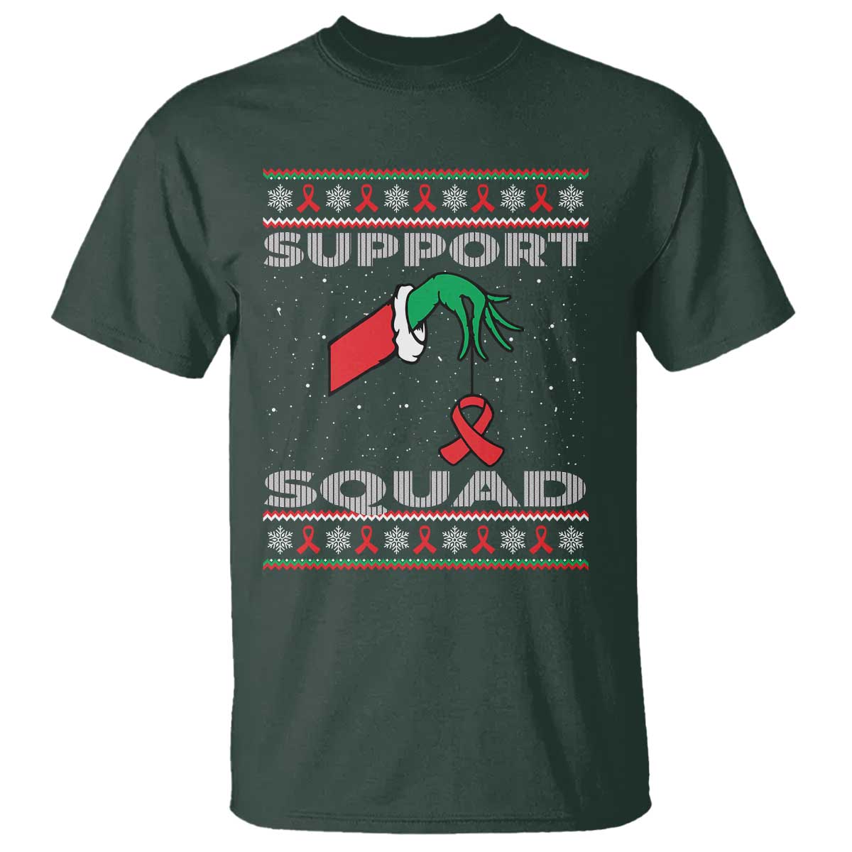 Funny Green Hand Red Ribbon HIV Support Squad T Shirt