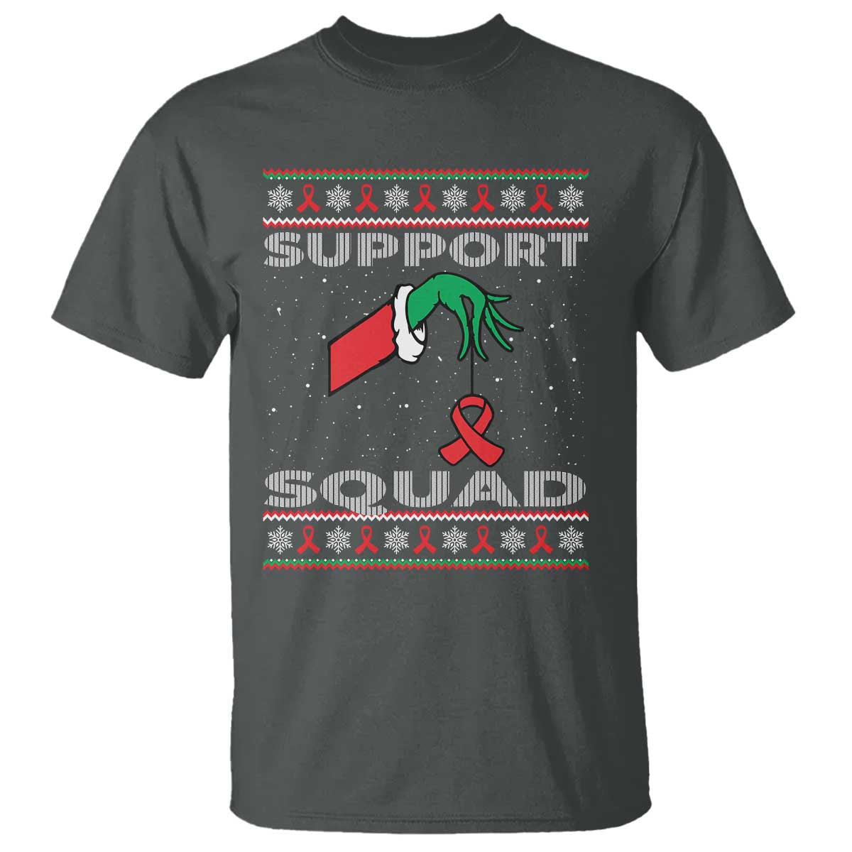 Funny Green Hand Red Ribbon HIV Support Squad T Shirt