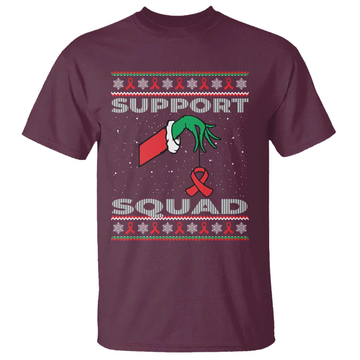 Funny Green Hand Red Ribbon HIV Support Squad T Shirt