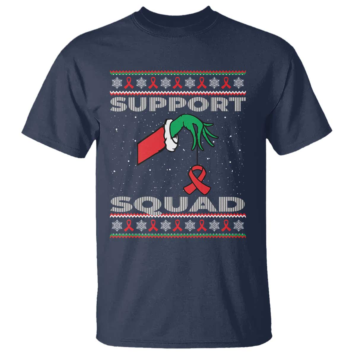 Funny Green Hand Red Ribbon HIV Support Squad T Shirt
