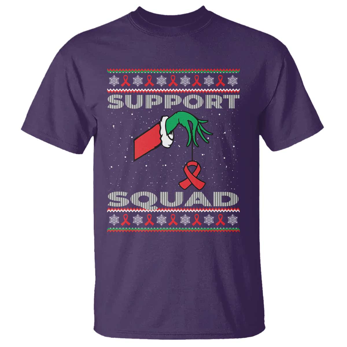 Funny Green Hand Red Ribbon HIV Support Squad T Shirt
