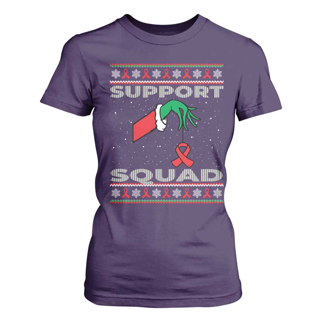 Funny Green Hand Red Ribbon HIV Support Squad T Shirt For Women