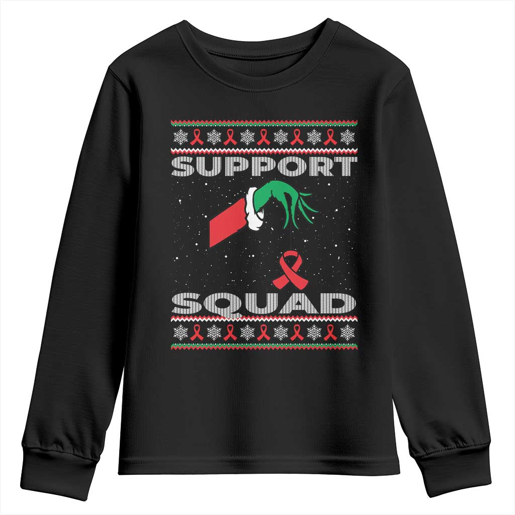 Funny Green Hand Red Ribbon HIV Support Squad Youth Sweatshirt