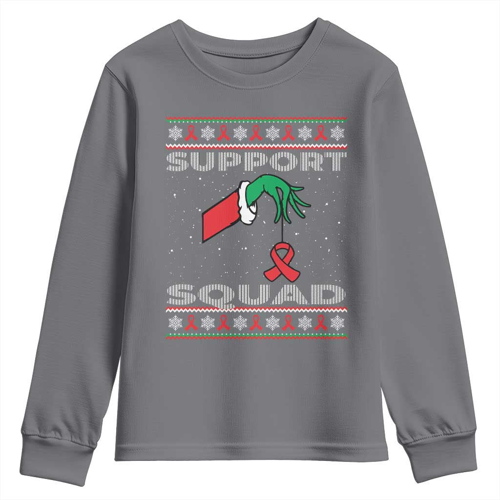 Funny Green Hand Red Ribbon HIV Support Squad Youth Sweatshirt