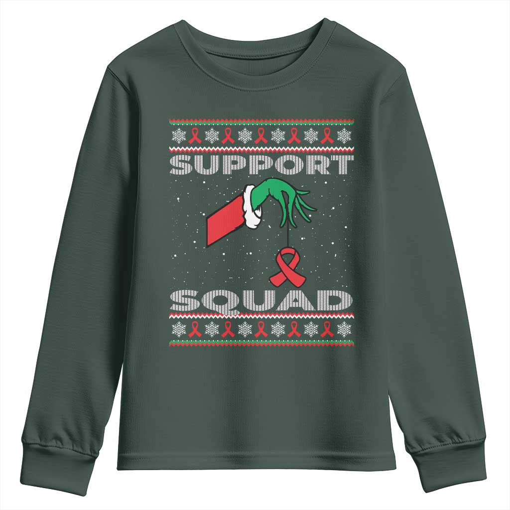 Funny Green Hand Red Ribbon HIV Support Squad Youth Sweatshirt