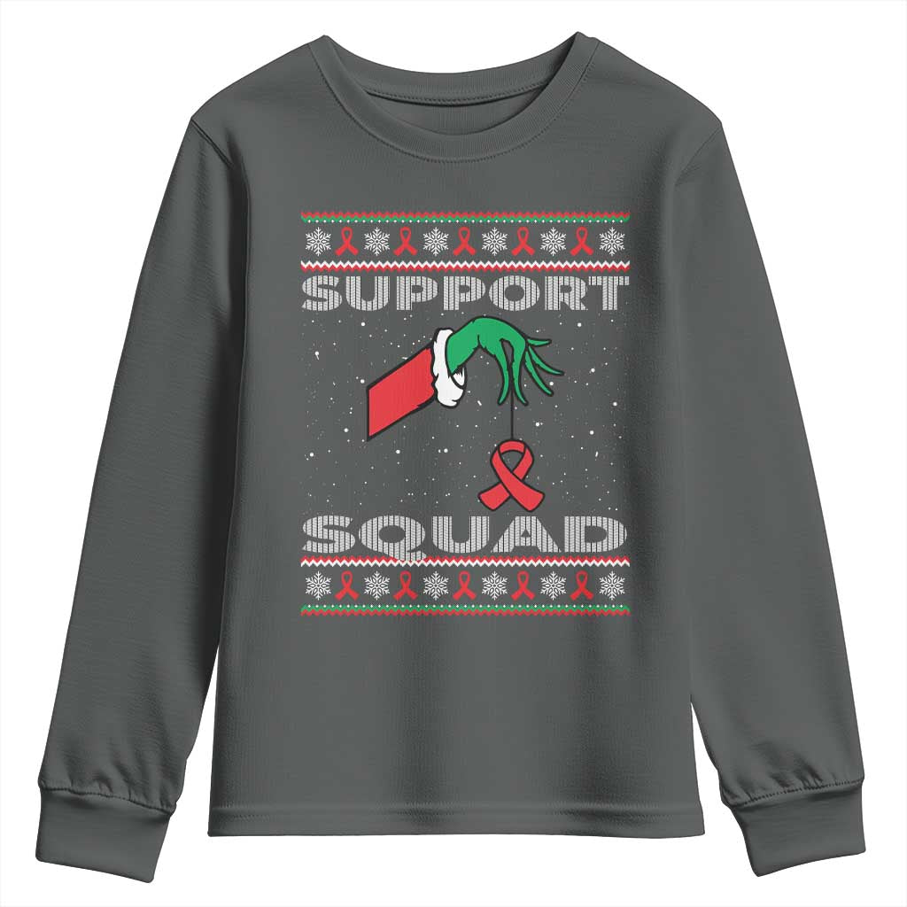 Funny Green Hand Red Ribbon HIV Support Squad Youth Sweatshirt
