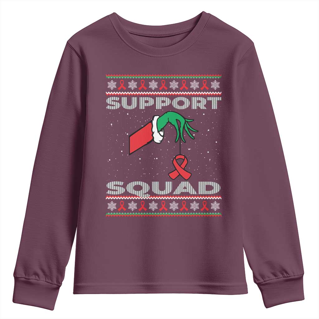 Funny Green Hand Red Ribbon HIV Support Squad Youth Sweatshirt