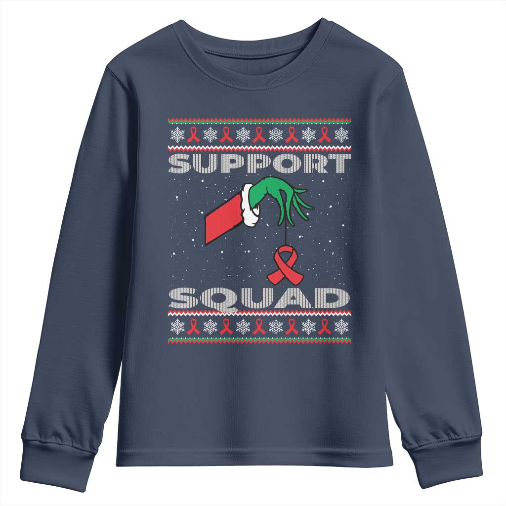 Funny Green Hand Red Ribbon HIV Support Squad Youth Sweatshirt