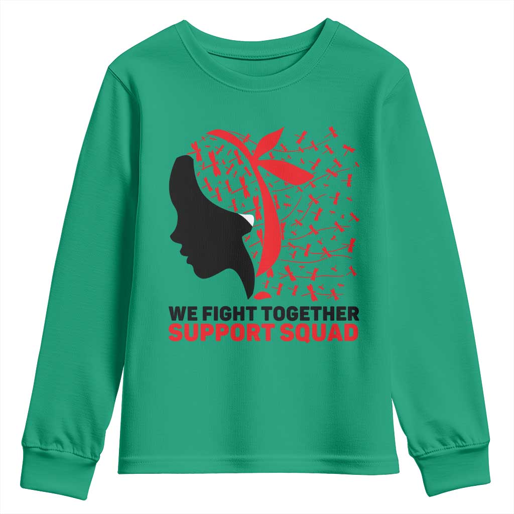 We Fight Together Support Squad Youth Sweatshirt HIV Warrior Dragonfly Gift