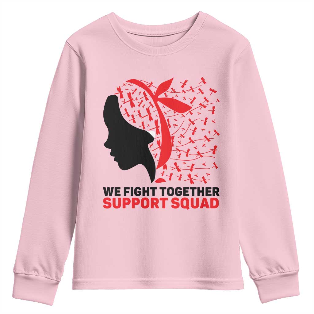 We Fight Together Support Squad Youth Sweatshirt HIV Warrior Dragonfly Gift