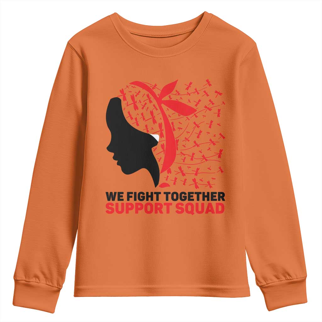 We Fight Together Support Squad Youth Sweatshirt HIV Warrior Dragonfly Gift