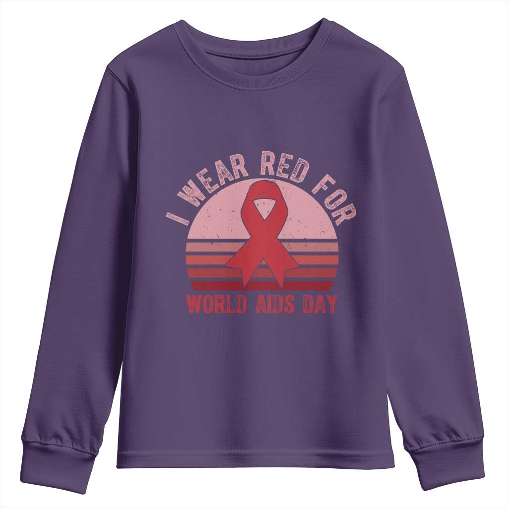 I Wear Red For World Aids Day Youth Sweatshirt HIV Support Gift
