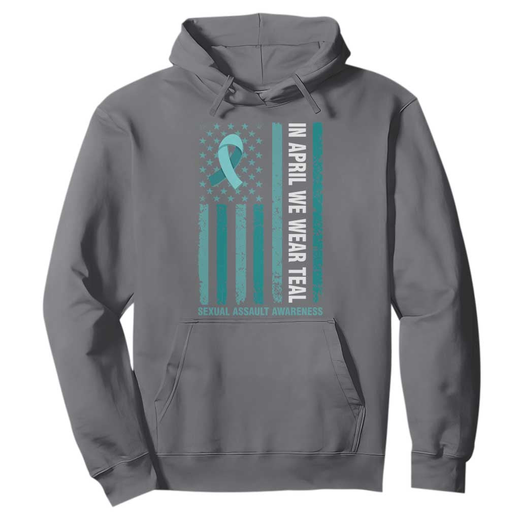 Sexual Assault Prevention Support American Flag Hoodie In April We Wear Teal Ribbon