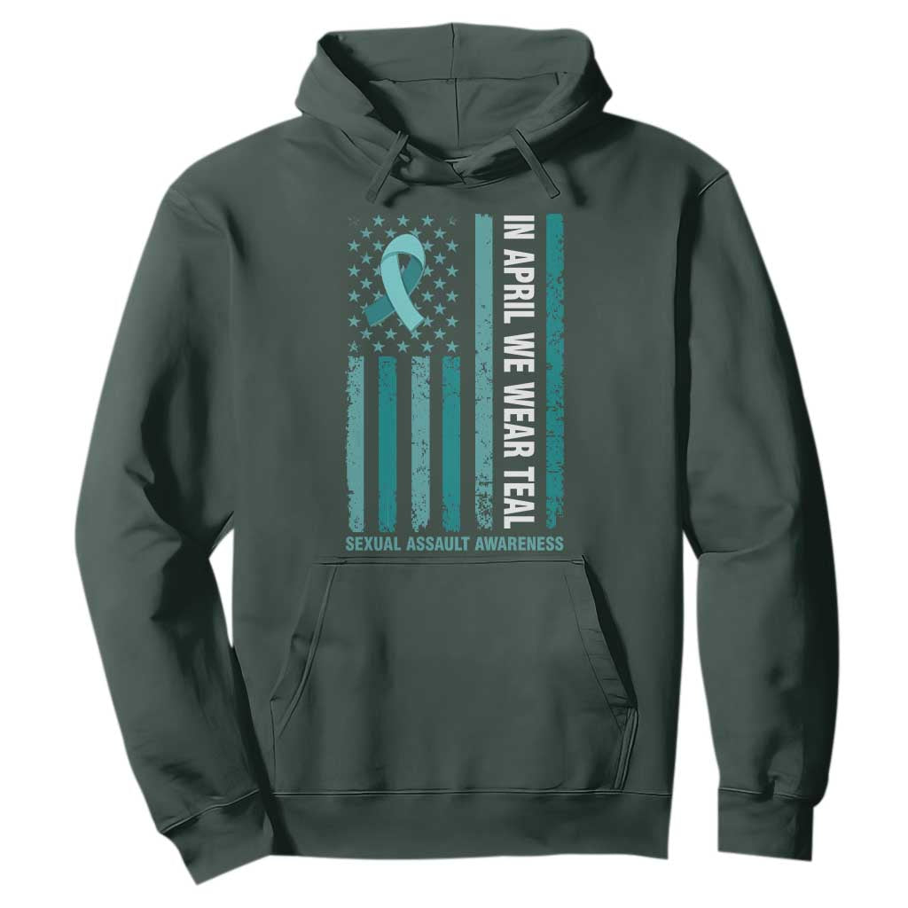 Sexual Assault Prevention Support American Flag Hoodie In April We Wear Teal Ribbon