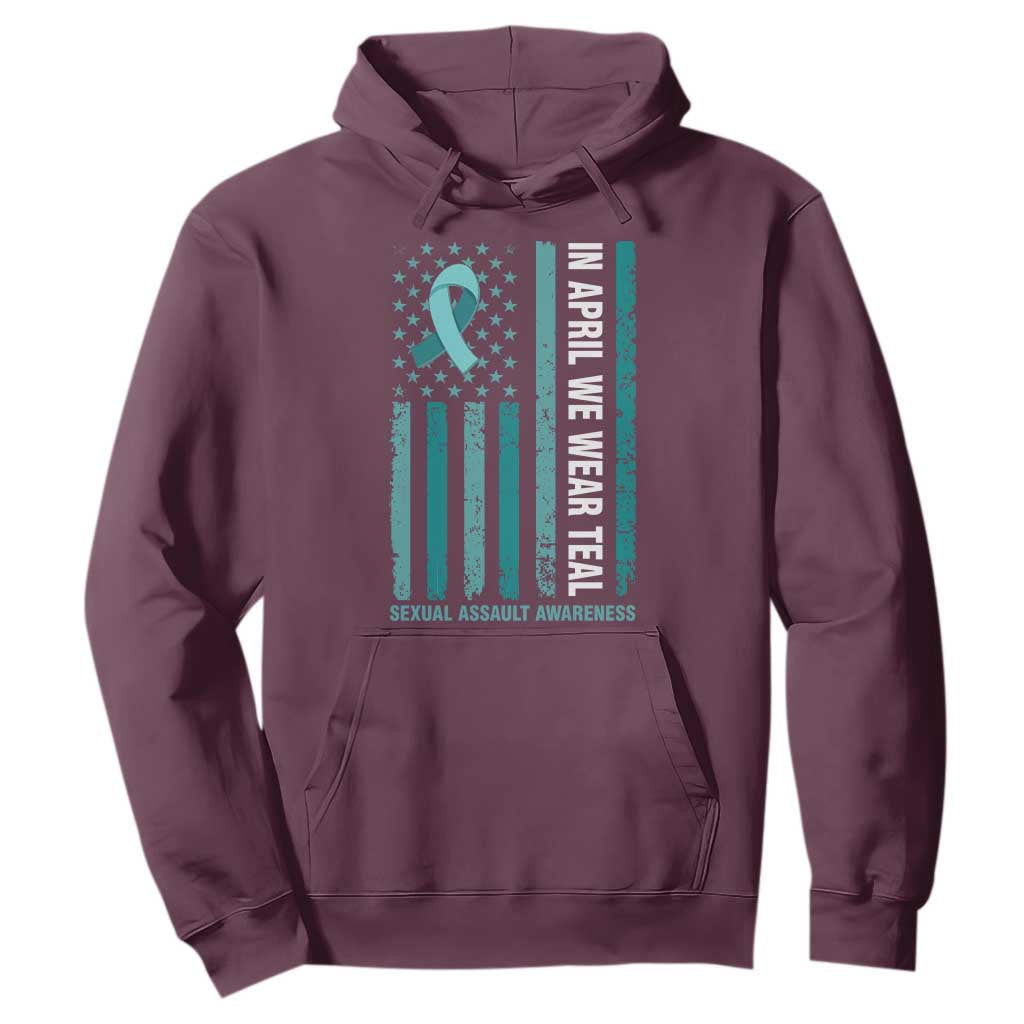 Sexual Assault Prevention Support American Flag Hoodie In April We Wear Teal Ribbon