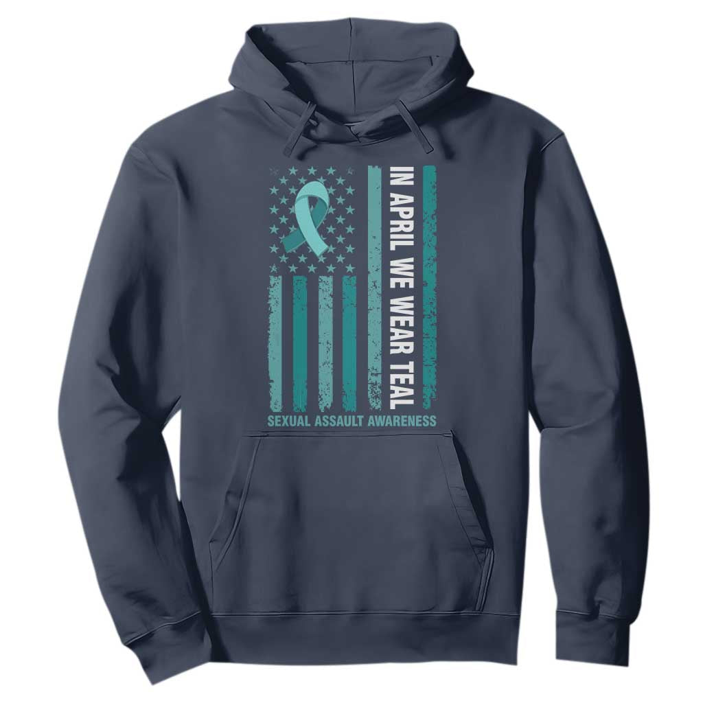 Sexual Assault Prevention Support American Flag Hoodie In April We Wear Teal Ribbon