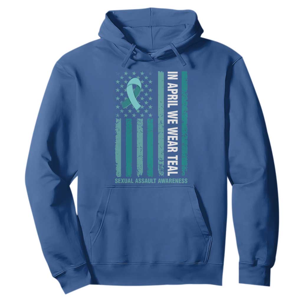 Sexual Assault Prevention Support American Flag Hoodie In April We Wear Teal Ribbon