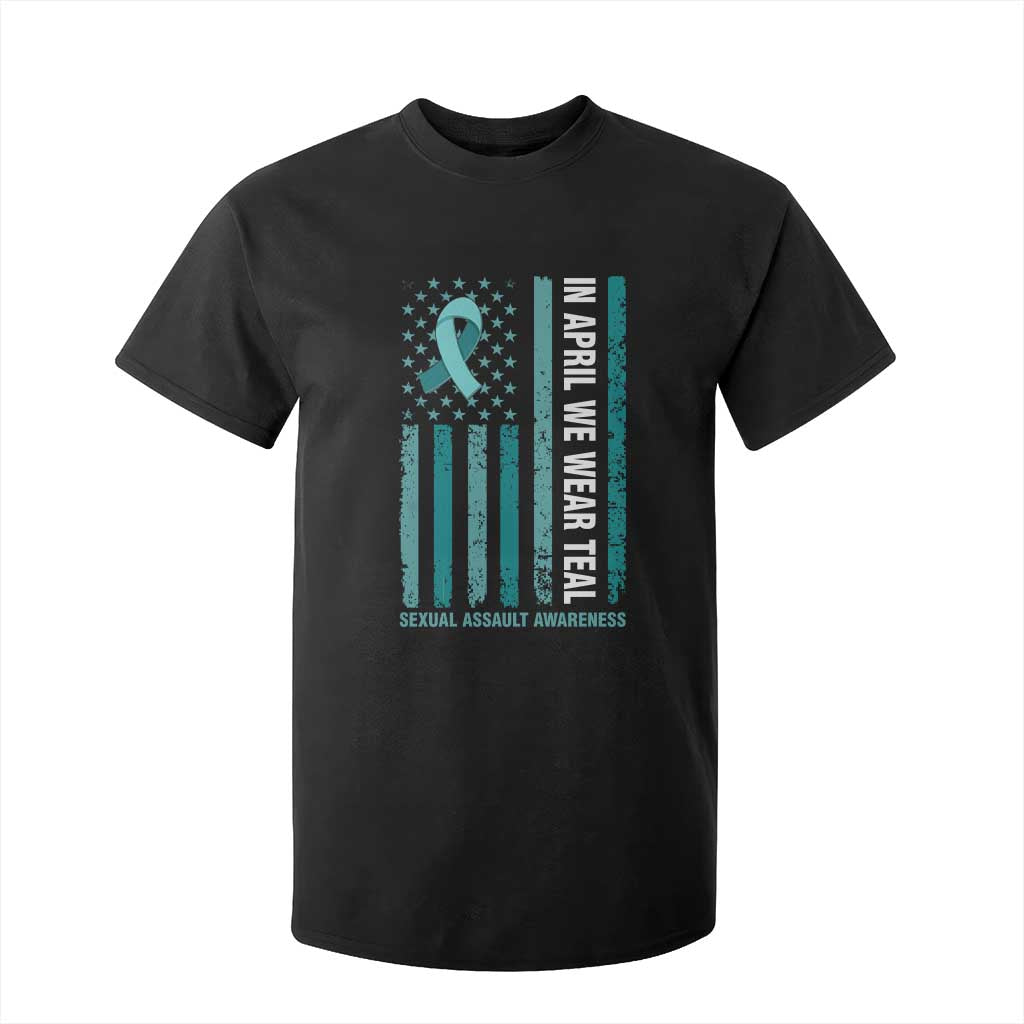 Sexual Assault Prevention Support American Flag T Shirt For Kid In April We Wear Teal Ribbon
