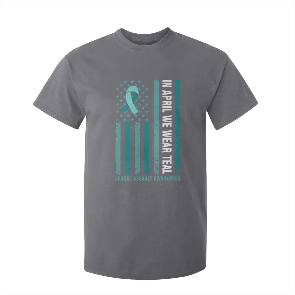 Sexual Assault Prevention Support American Flag T Shirt For Kid In April We Wear Teal Ribbon