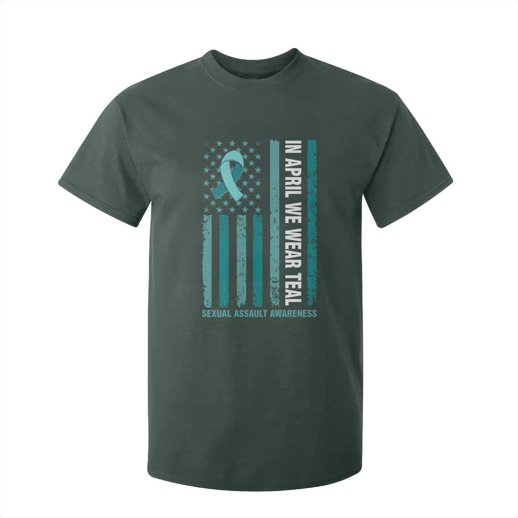 Sexual Assault Prevention Support American Flag T Shirt For Kid In April We Wear Teal Ribbon