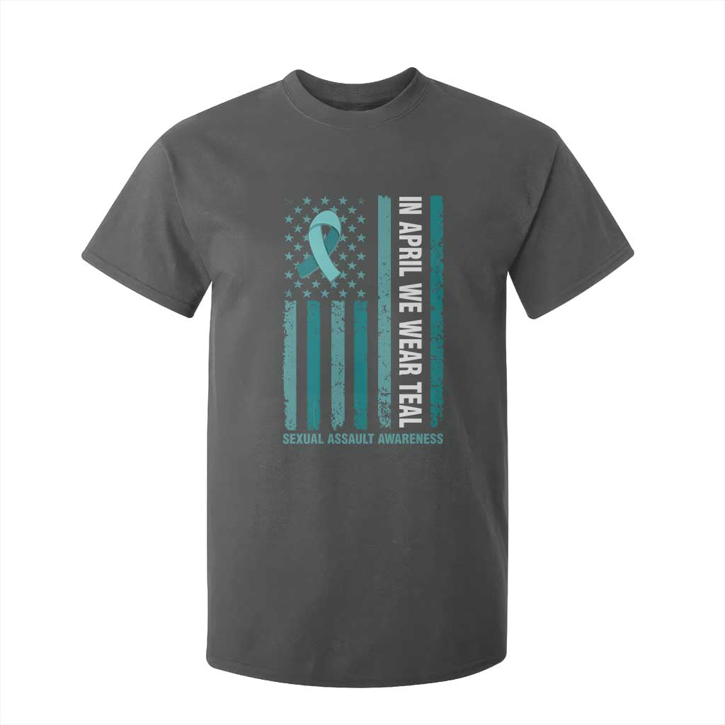 Sexual Assault Prevention Support American Flag T Shirt For Kid In April We Wear Teal Ribbon