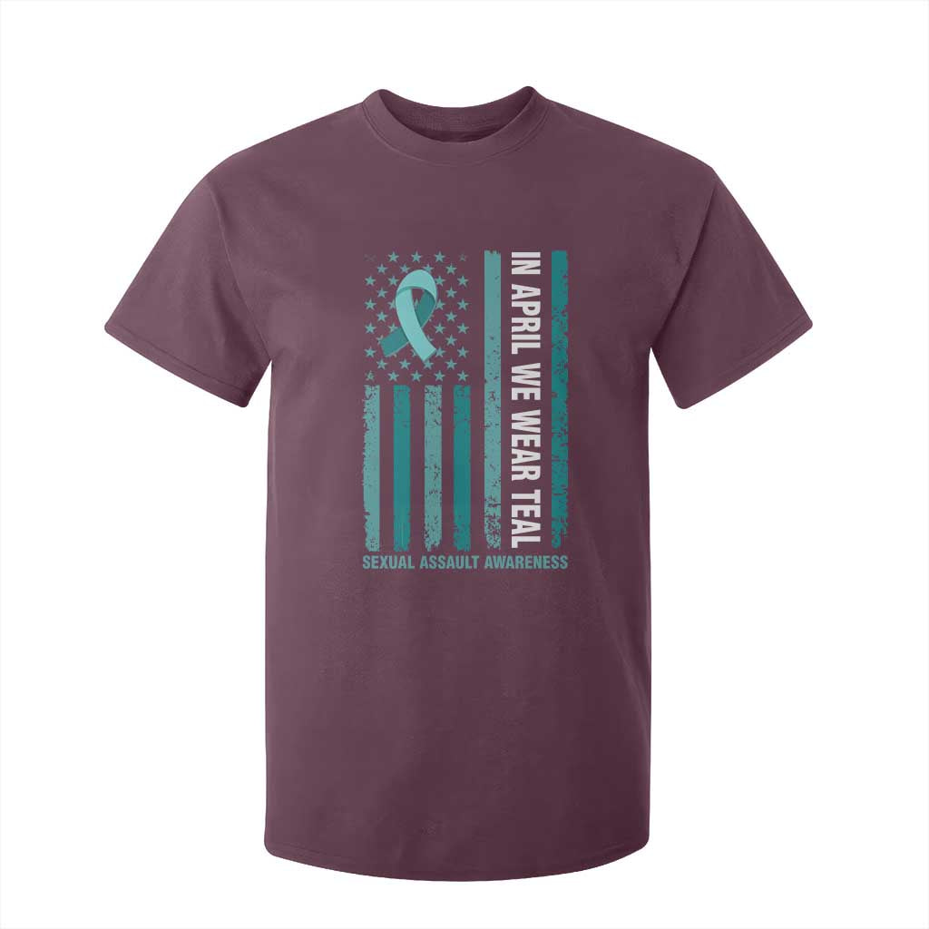 Sexual Assault Prevention Support American Flag T Shirt For Kid In April We Wear Teal Ribbon