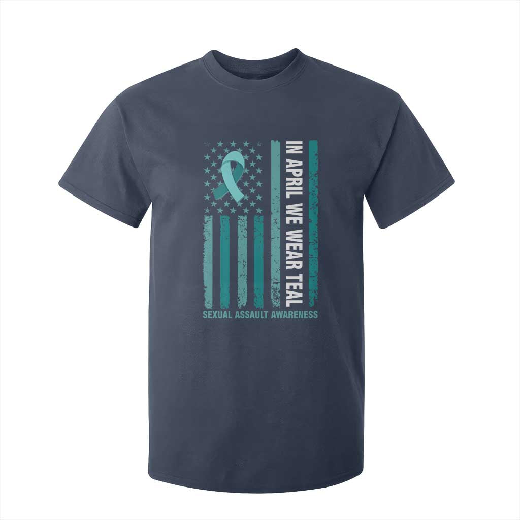 Sexual Assault Prevention Support American Flag T Shirt For Kid In April We Wear Teal Ribbon