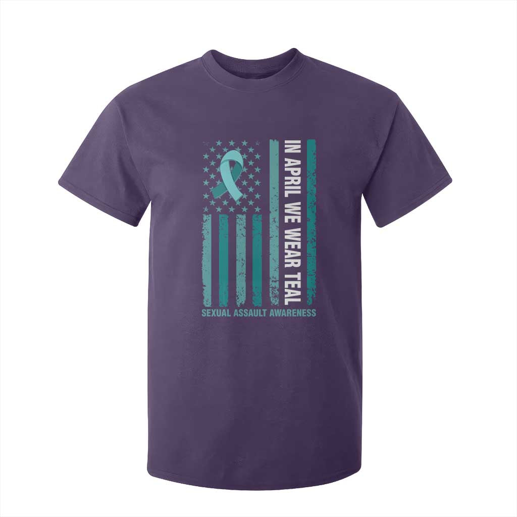 Sexual Assault Prevention Support American Flag T Shirt For Kid In April We Wear Teal Ribbon