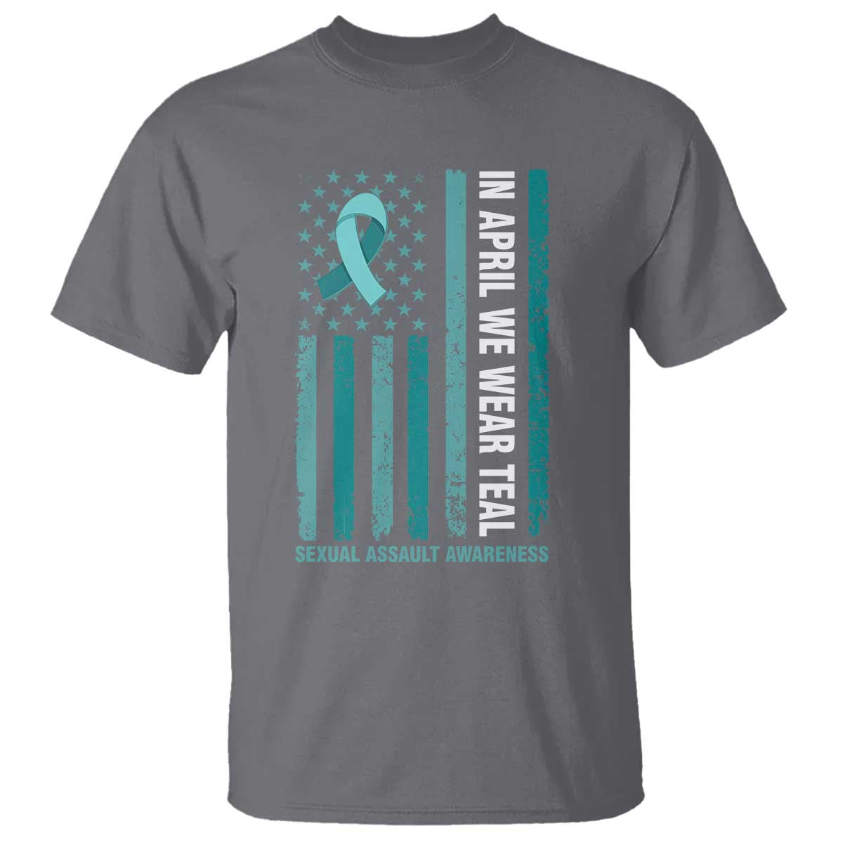 Sexual Assault Prevention Support American Flag T Shirt In April We Wear Teal Ribbon