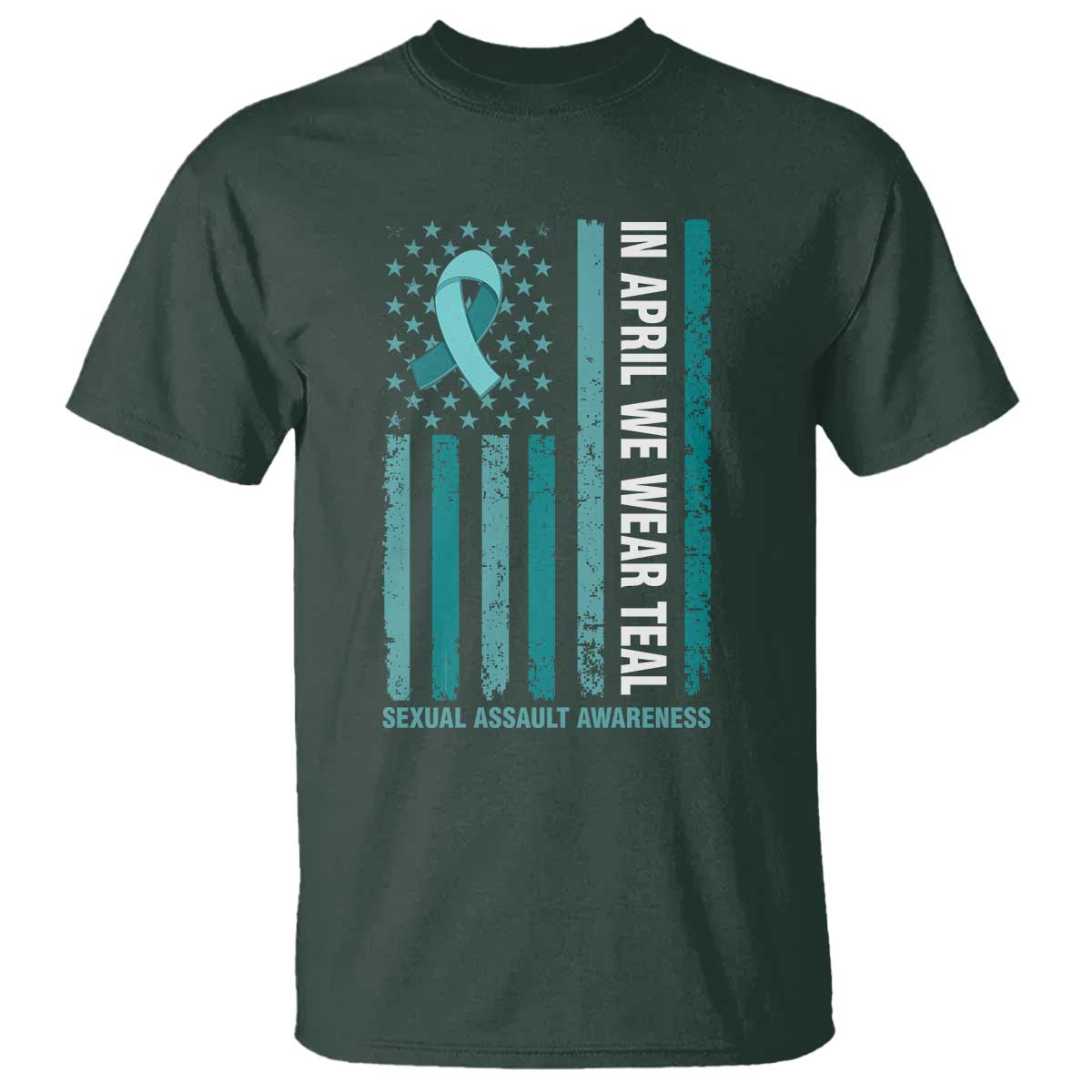Sexual Assault Prevention Support American Flag T Shirt In April We Wear Teal Ribbon