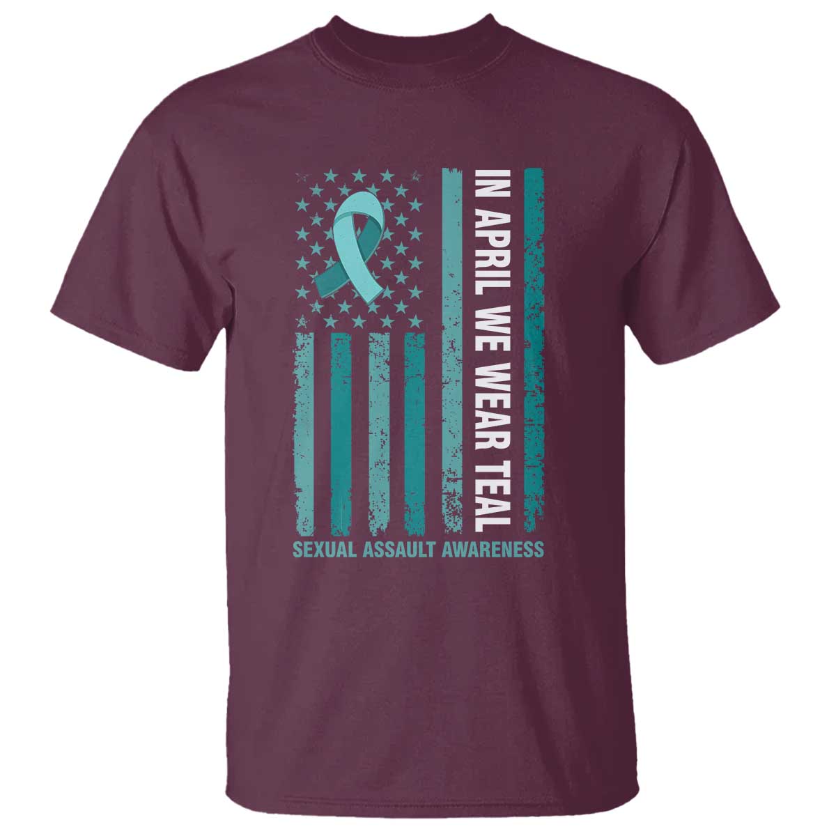 Sexual Assault Prevention Support American Flag T Shirt In April We Wear Teal Ribbon