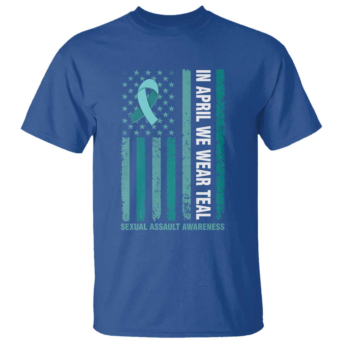Sexual Assault Prevention Support American Flag T Shirt In April We Wear Teal Ribbon