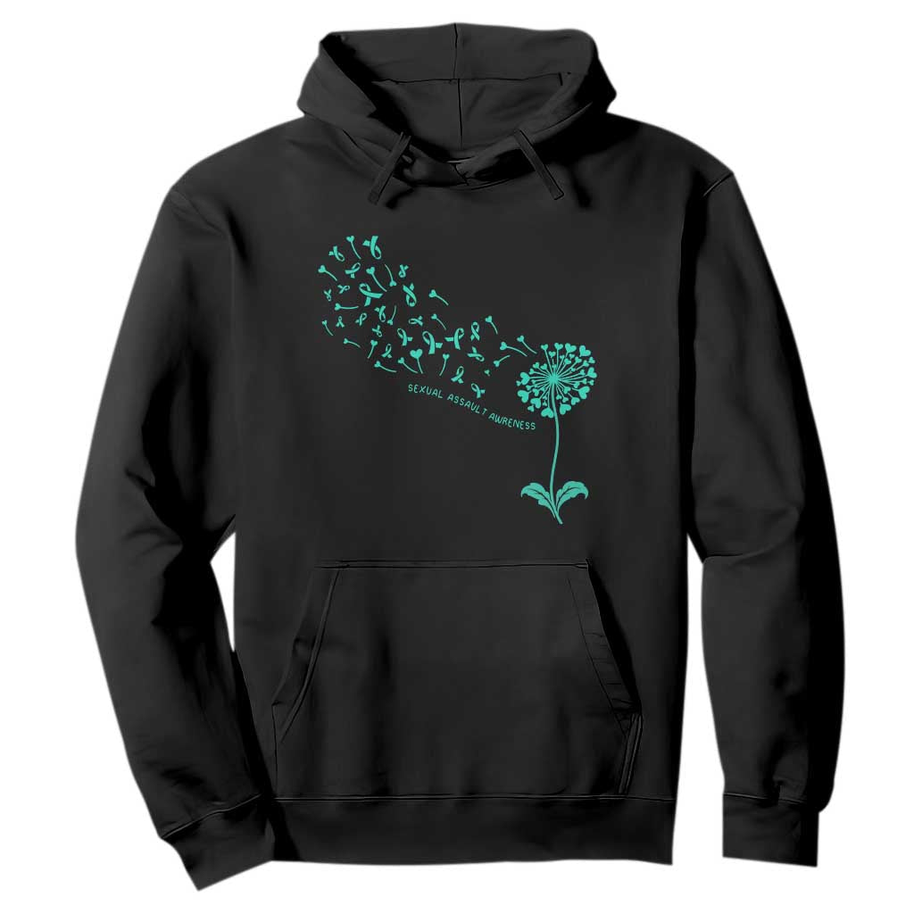 Sexual Assault Prevention Support Hoodie Teal Dandelion Ribbons