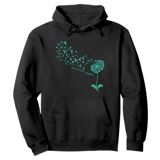 Sexual Assault Prevention Support Hoodie Teal Dandelion Ribbons