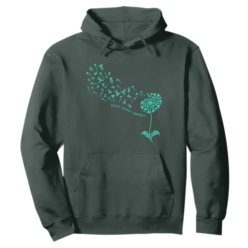 Sexual Assault Prevention Support Hoodie Teal Dandelion Ribbons