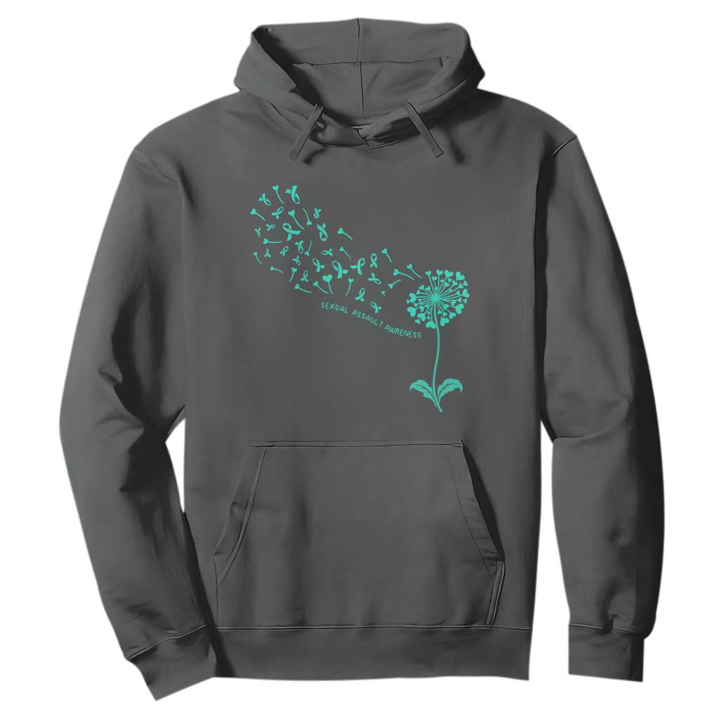 Sexual Assault Prevention Support Hoodie Teal Dandelion Ribbons