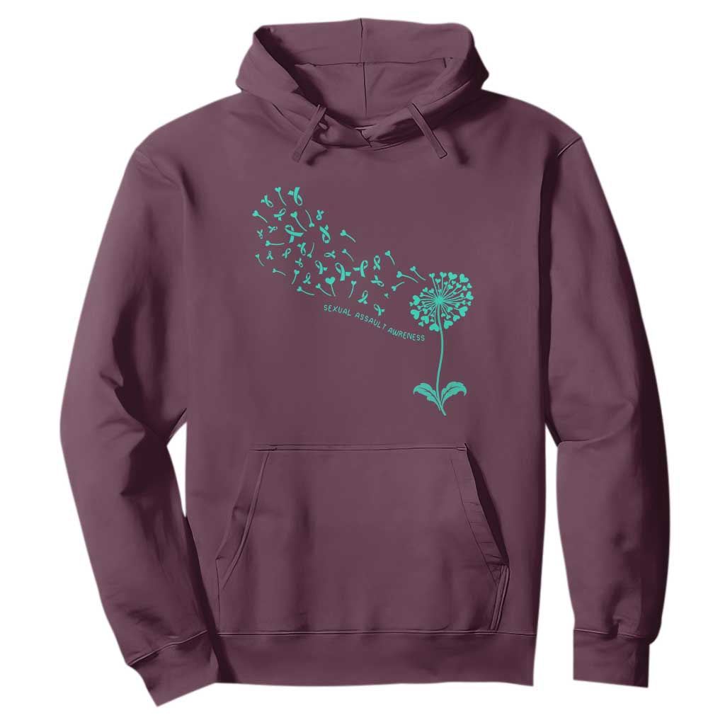 Sexual Assault Prevention Support Hoodie Teal Dandelion Ribbons