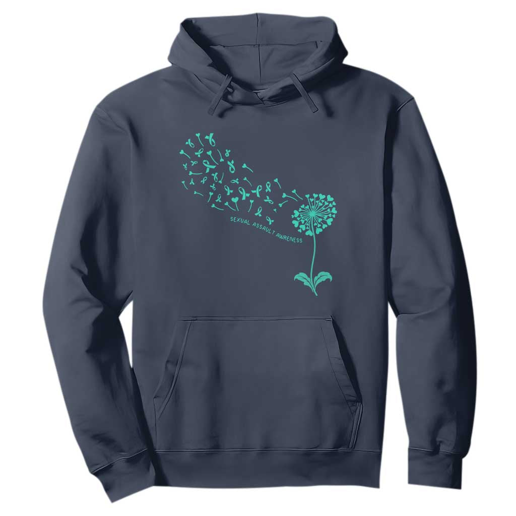 Sexual Assault Prevention Support Hoodie Teal Dandelion Ribbons