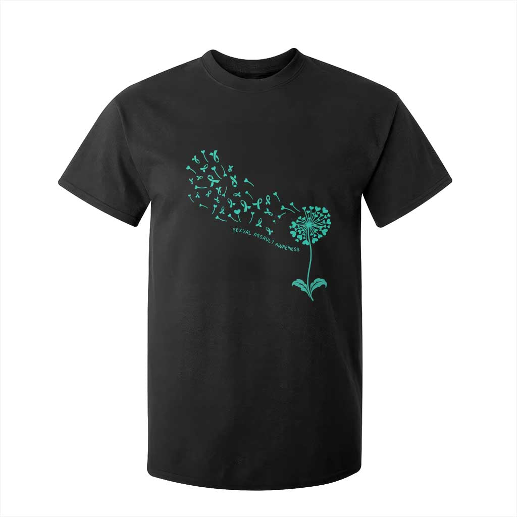 Sexual Assault Prevention Support T Shirt For Kid Teal Dandelion Ribbons